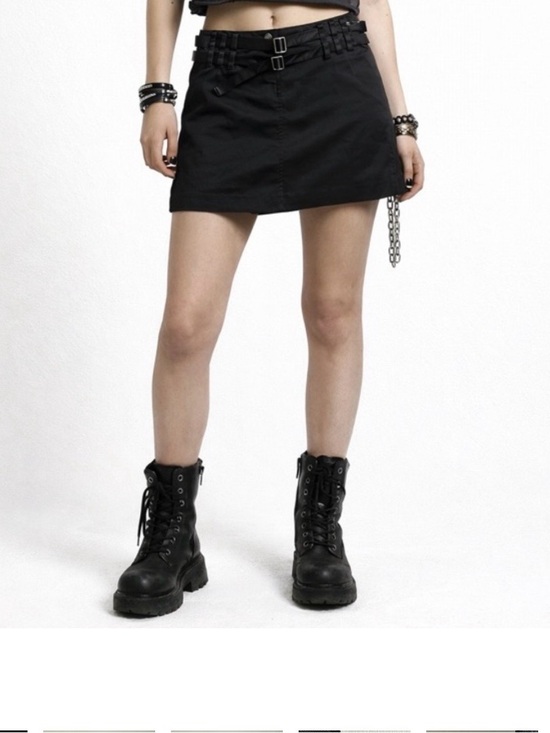 Vintage Dresses & Skirts - Y2K Black Belted Mini Skirt Vintage Whimsigoth Grunge Goth Vamp 90s